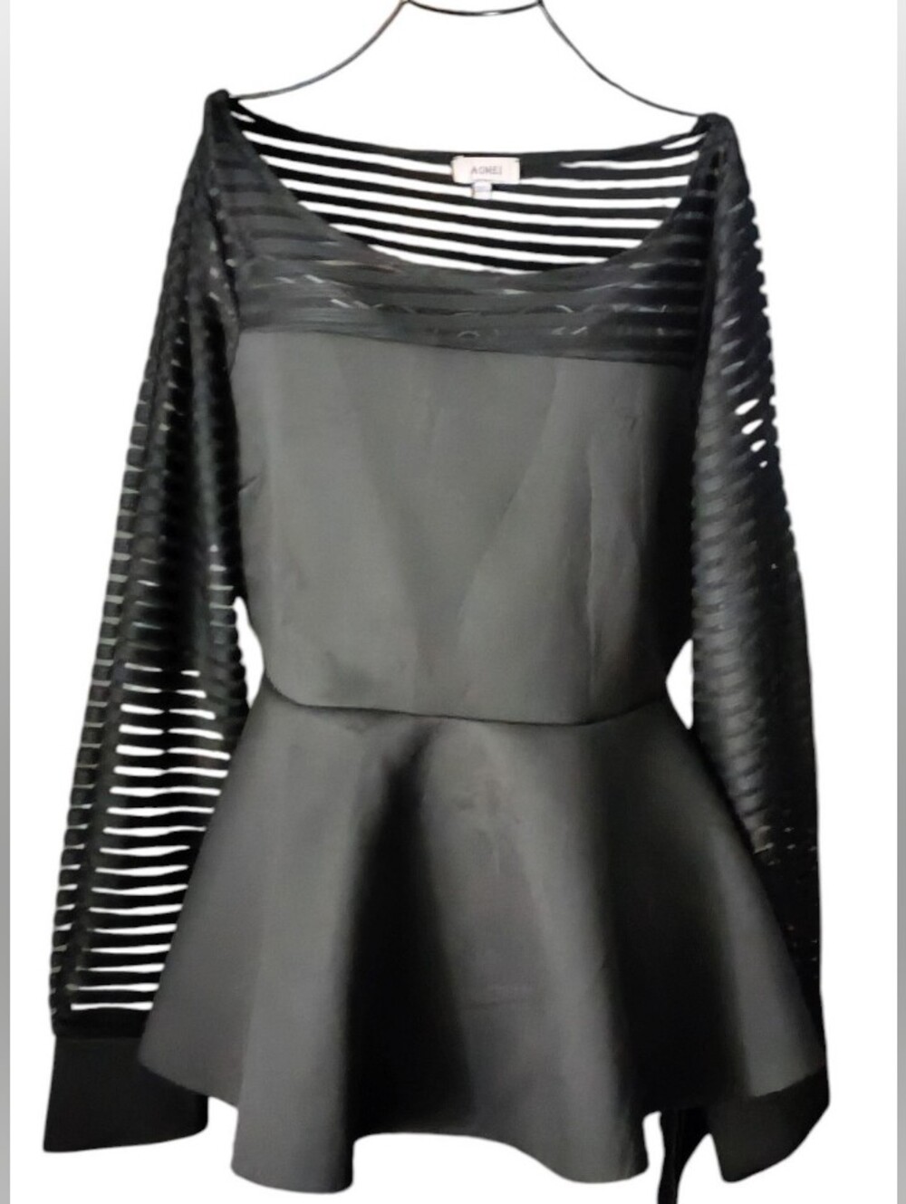 Aomei Black Sheer-Sleeve Peplum Top with Side Tail 2xl - Picture 3 of 5